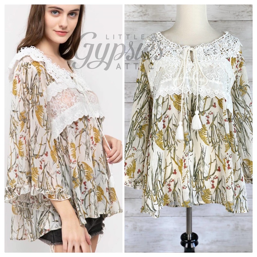 POL Babydoll Autumn Flowers and Lace Top - Picture 12 of 12